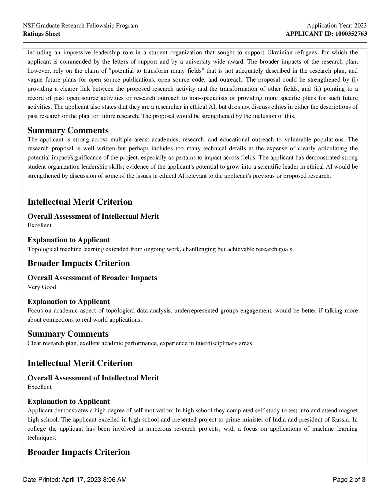 Reviewer Feedback on My NSF Application, page 2 of 3