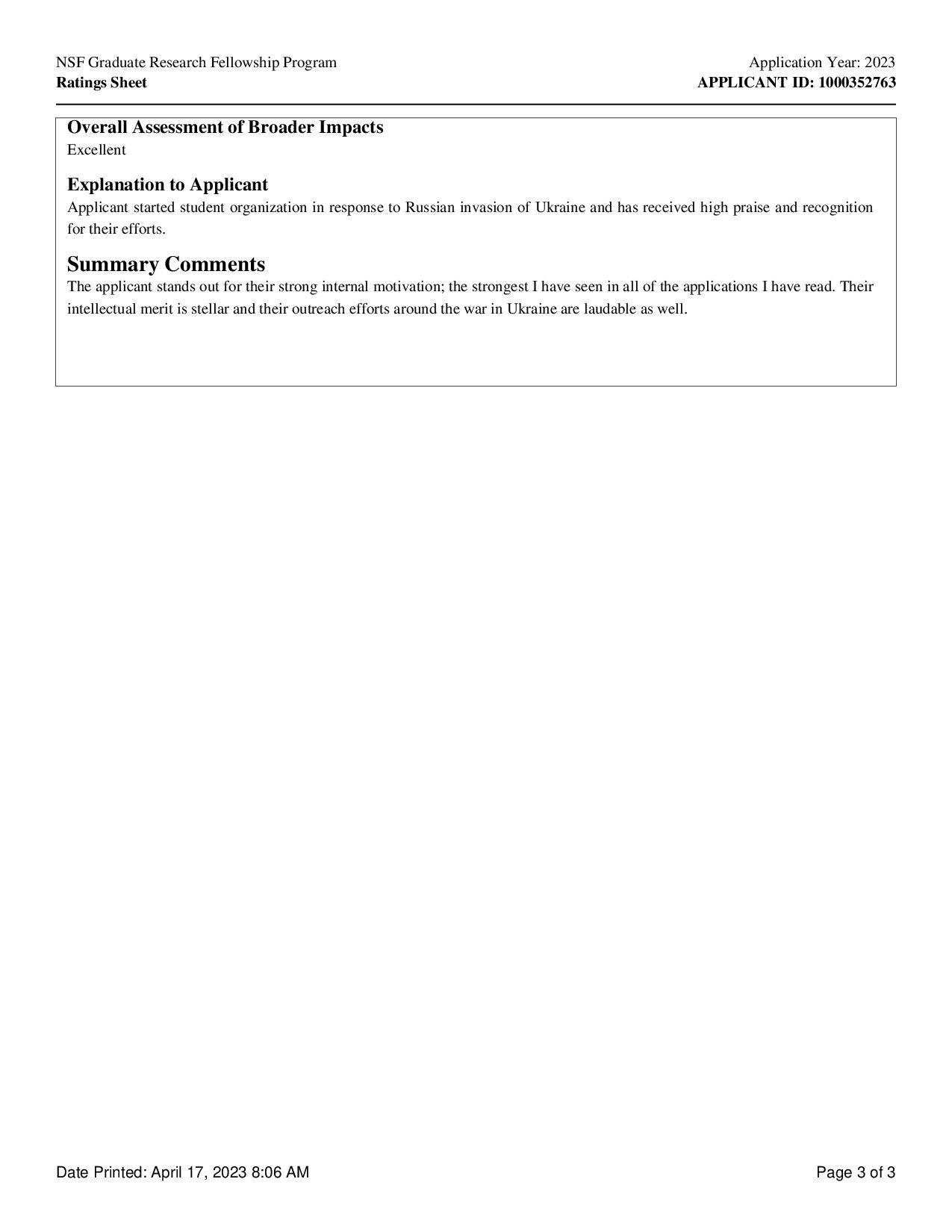 Reviewer Feedback on My NSF Application, page 3 of 3